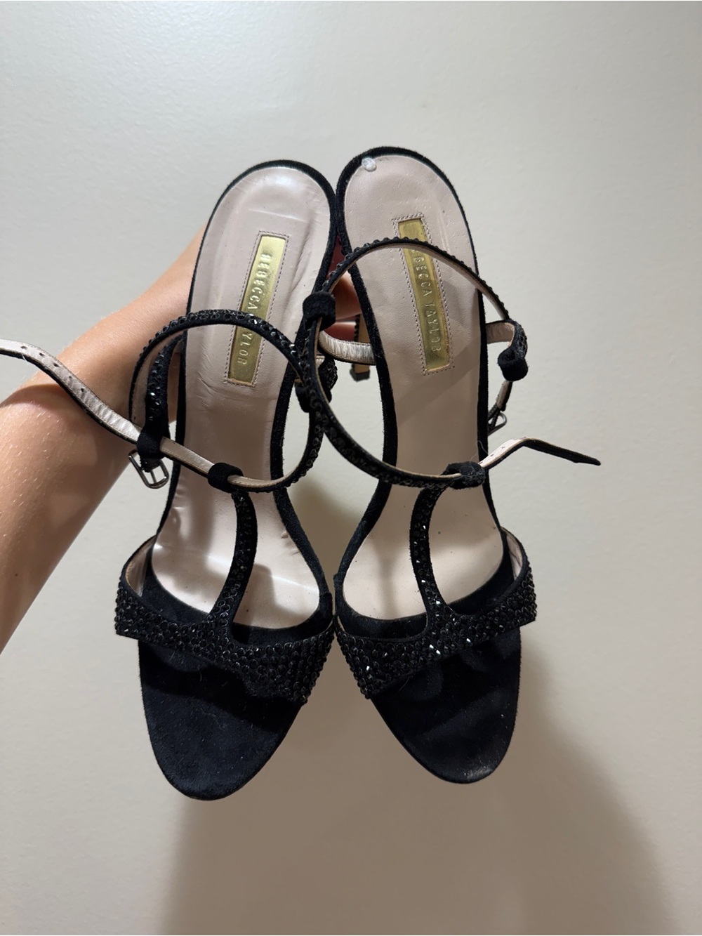 Rebecca Taylor Black Beaded Strap High-Heel Sandals
